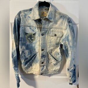 VTG 50s WRANGLER BLUE BELL DENIM SANFORIZED JACKET 34 Tie Dyed Hand Painted Cat